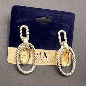 14k gold plated Vintage/retro  MX Two-Tone Statement Oval Drop Earrings